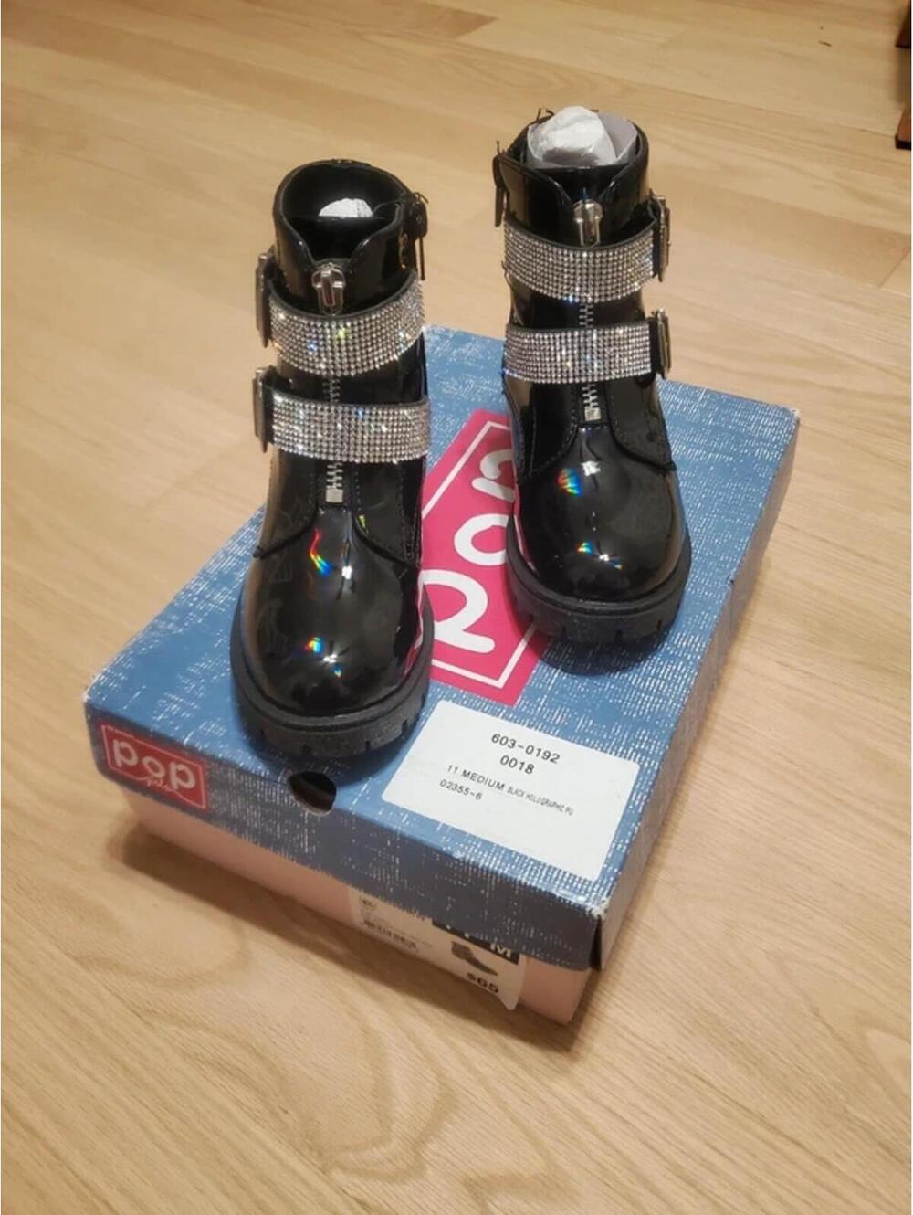 Pop Girls Rhinestone Black Boots